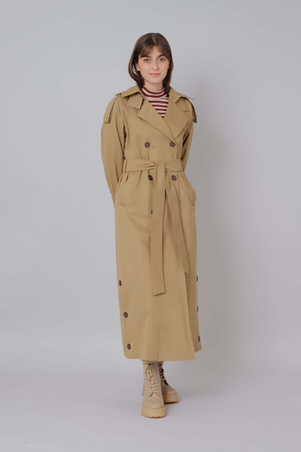 Buttoned Skirt Trench Coat Camel