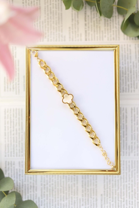 Pearl Stony Clover Figured Gold Bracelet