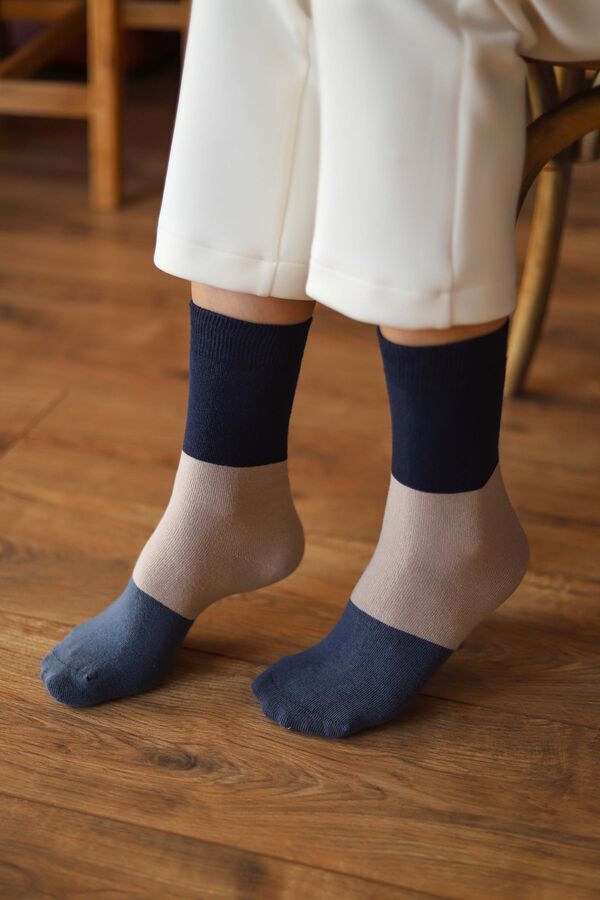 Block Ankle Socks Navy Blue 