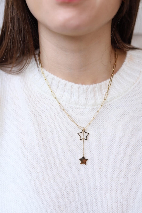 Double Star-Ended Gold Necklace