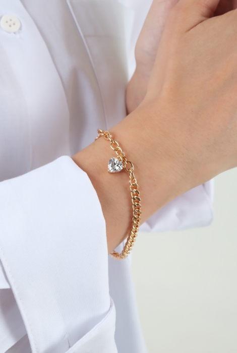 Heart Stone Detailed Gold Bracelet 