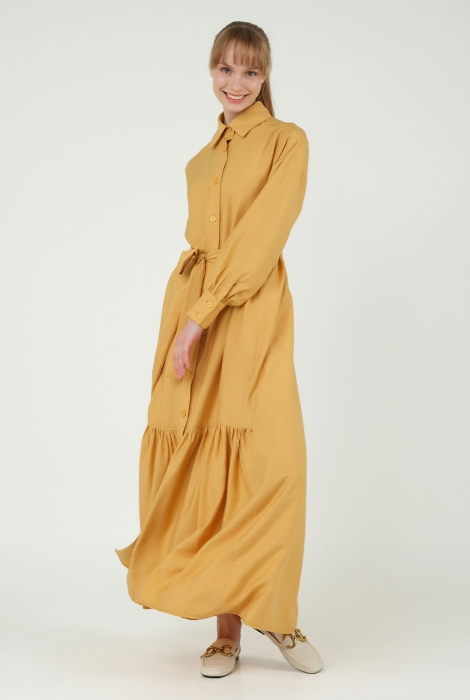 Dress With Gathered Skirt Mustard 