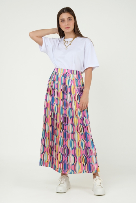 Onion Patterned Pleated Skirt Pink 