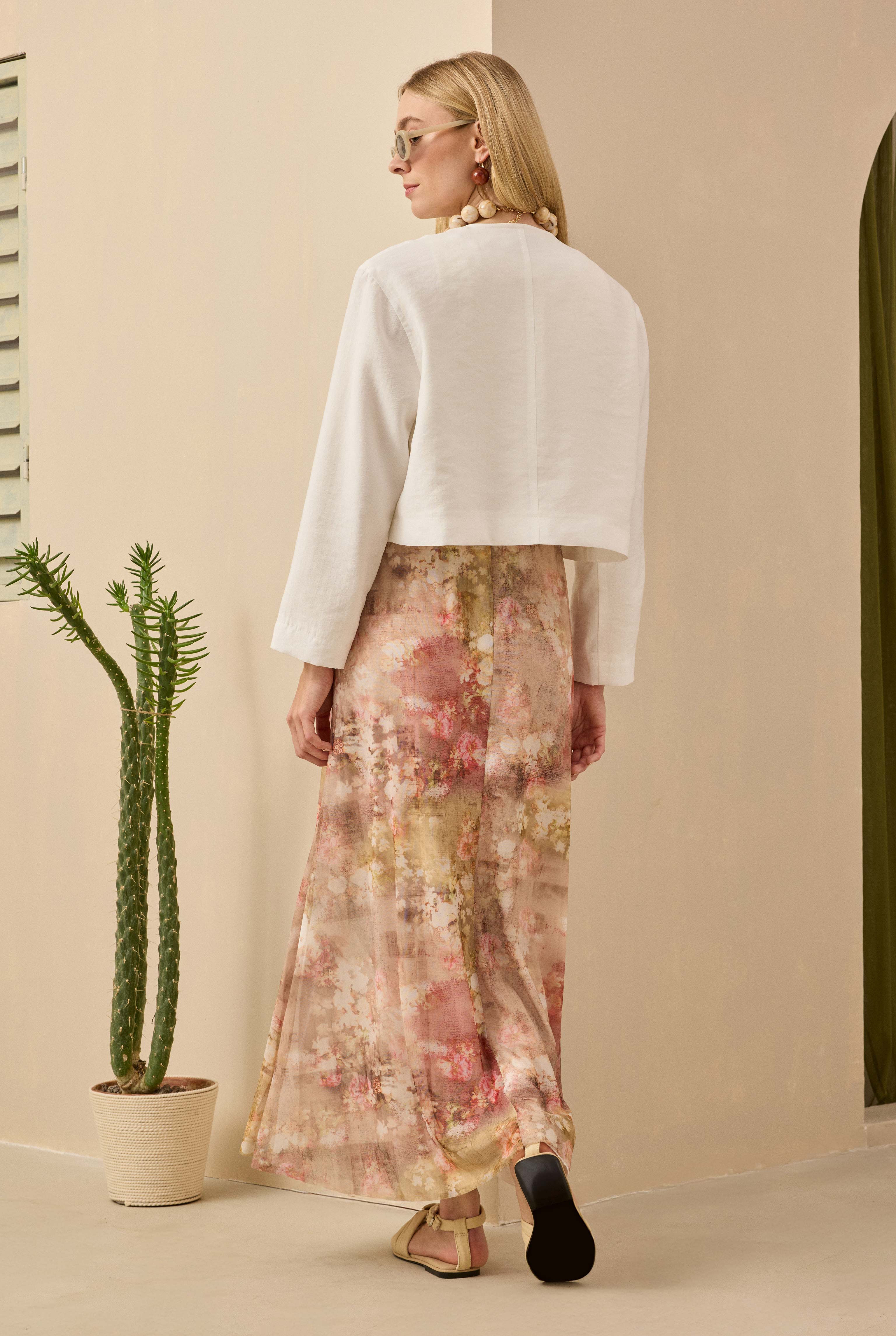 Çan Tül Etek Floral Desen Yağ Yeşili