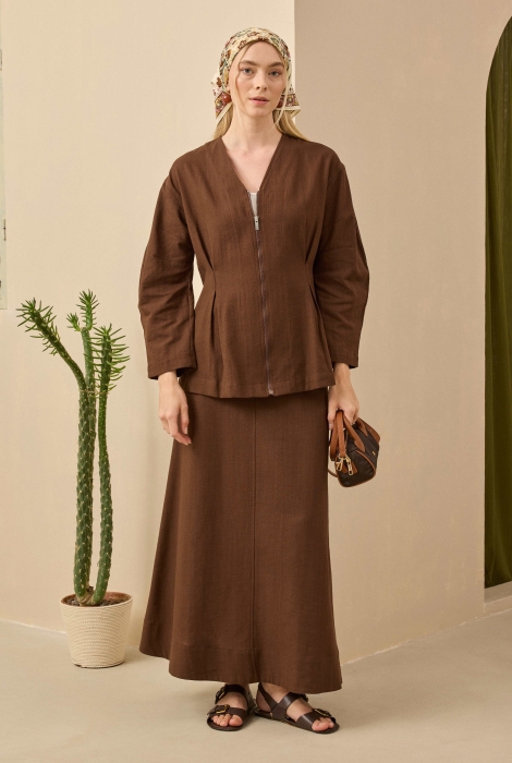 Cotton Linen Jacket Brown - HE-QA