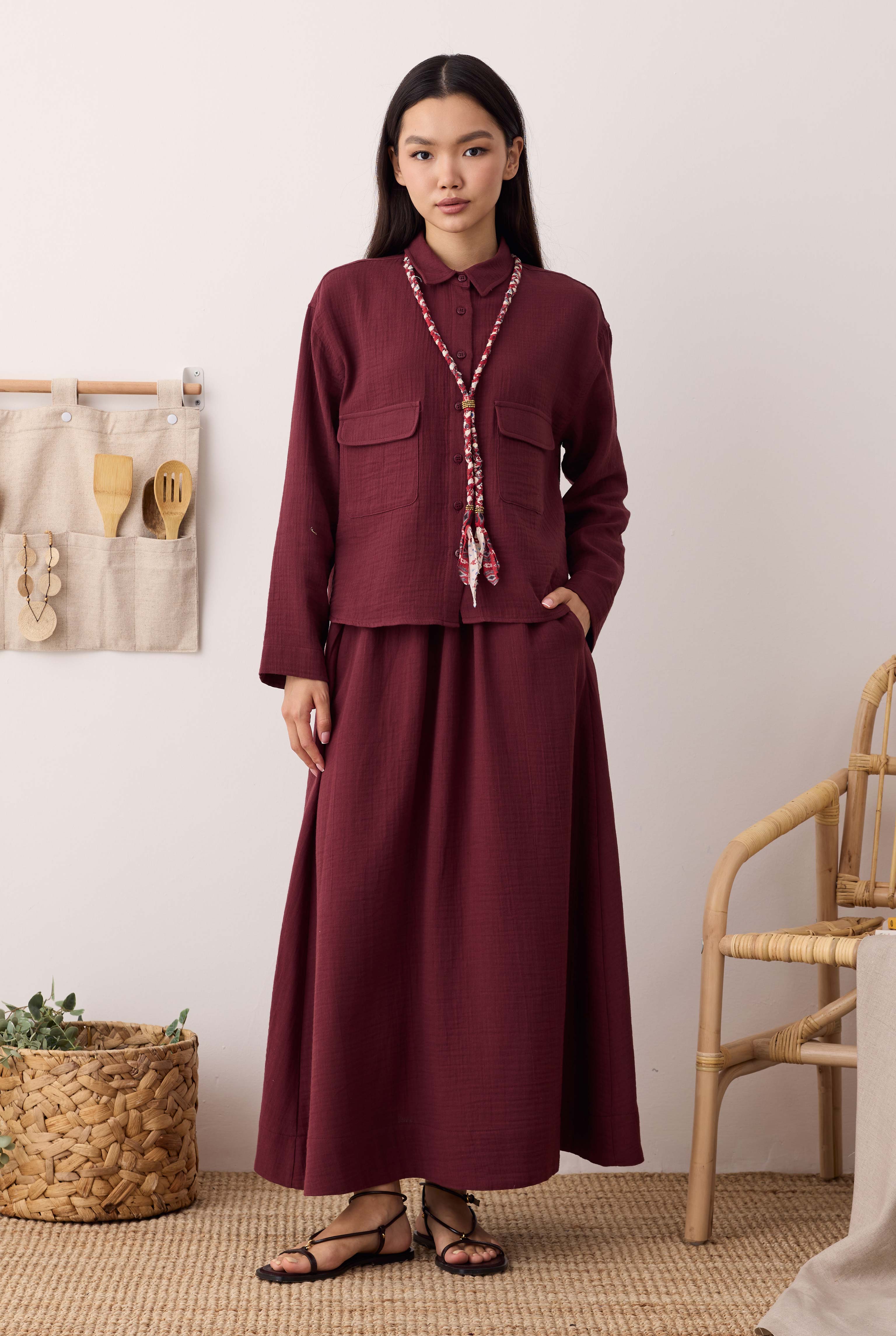 Müslin Etek Bordo