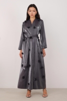 Çiçekli Aplikeli Abaya Siyah