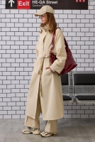 Funnel Neck Uzun Trençkot Krem - HE-QA