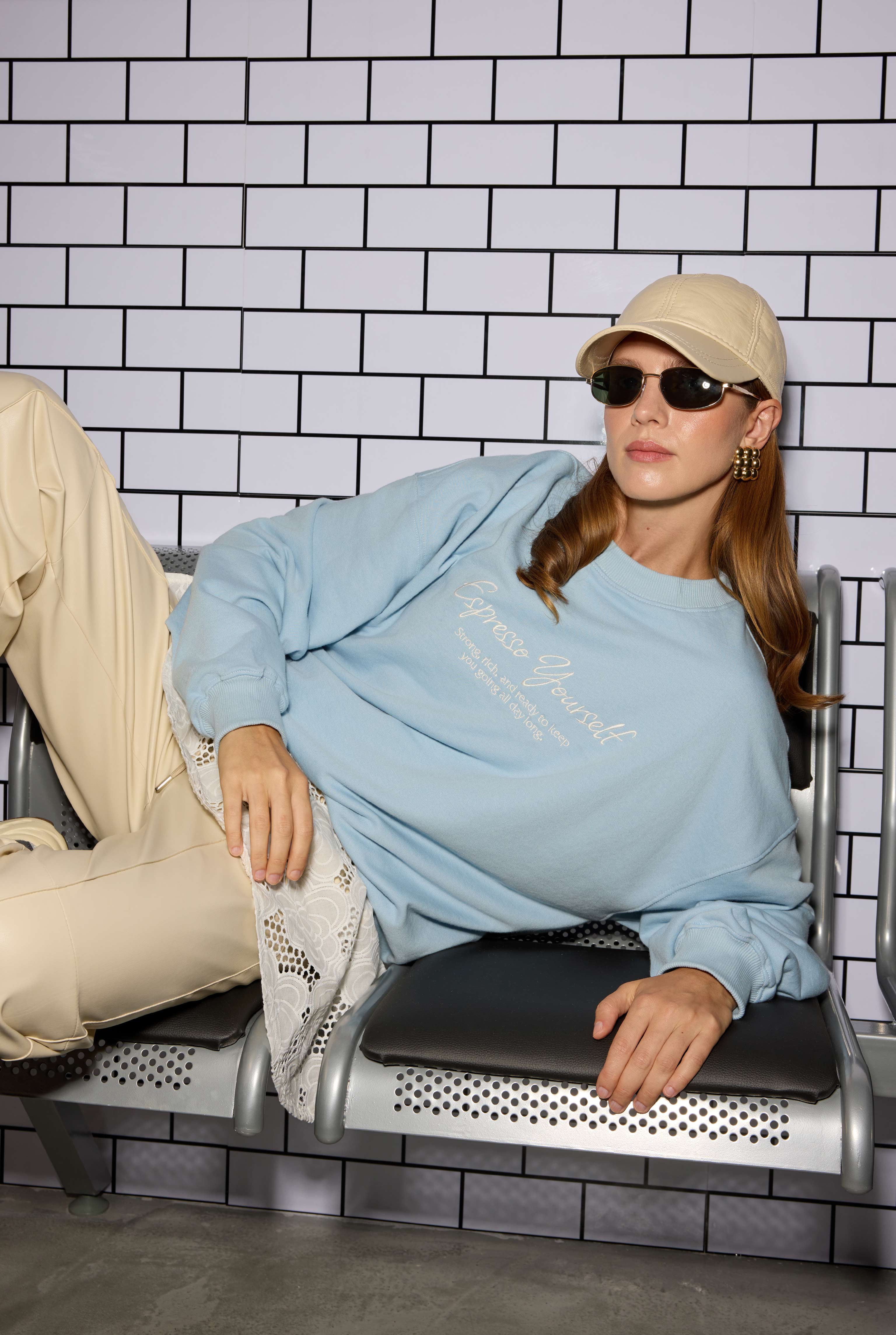 Nakışlı Sweatshirt Bebe Mavi