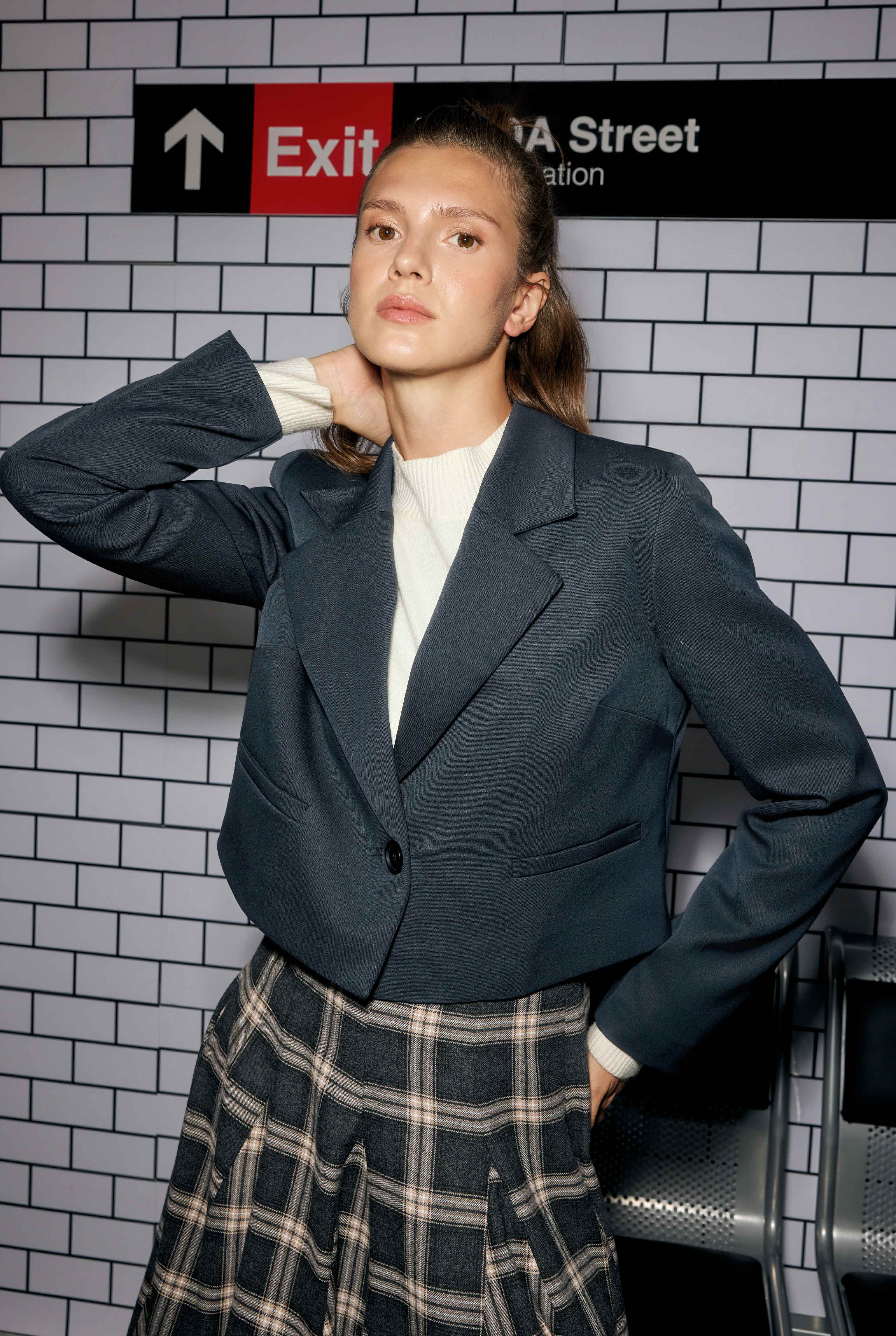 Crop Blazer Ceket Koyu Lacivert
