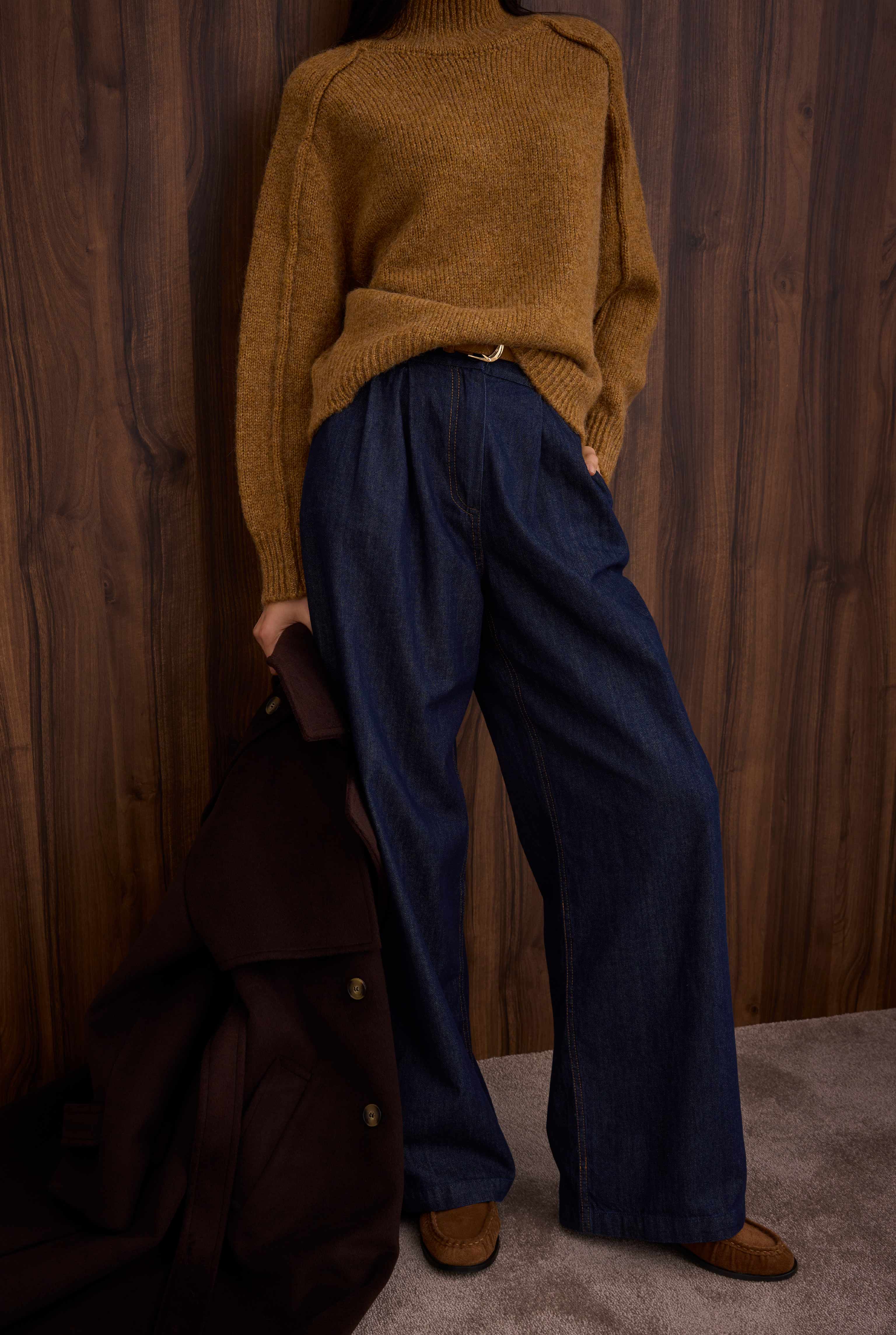 Pile Detaylı Denim Pantolon Mavi