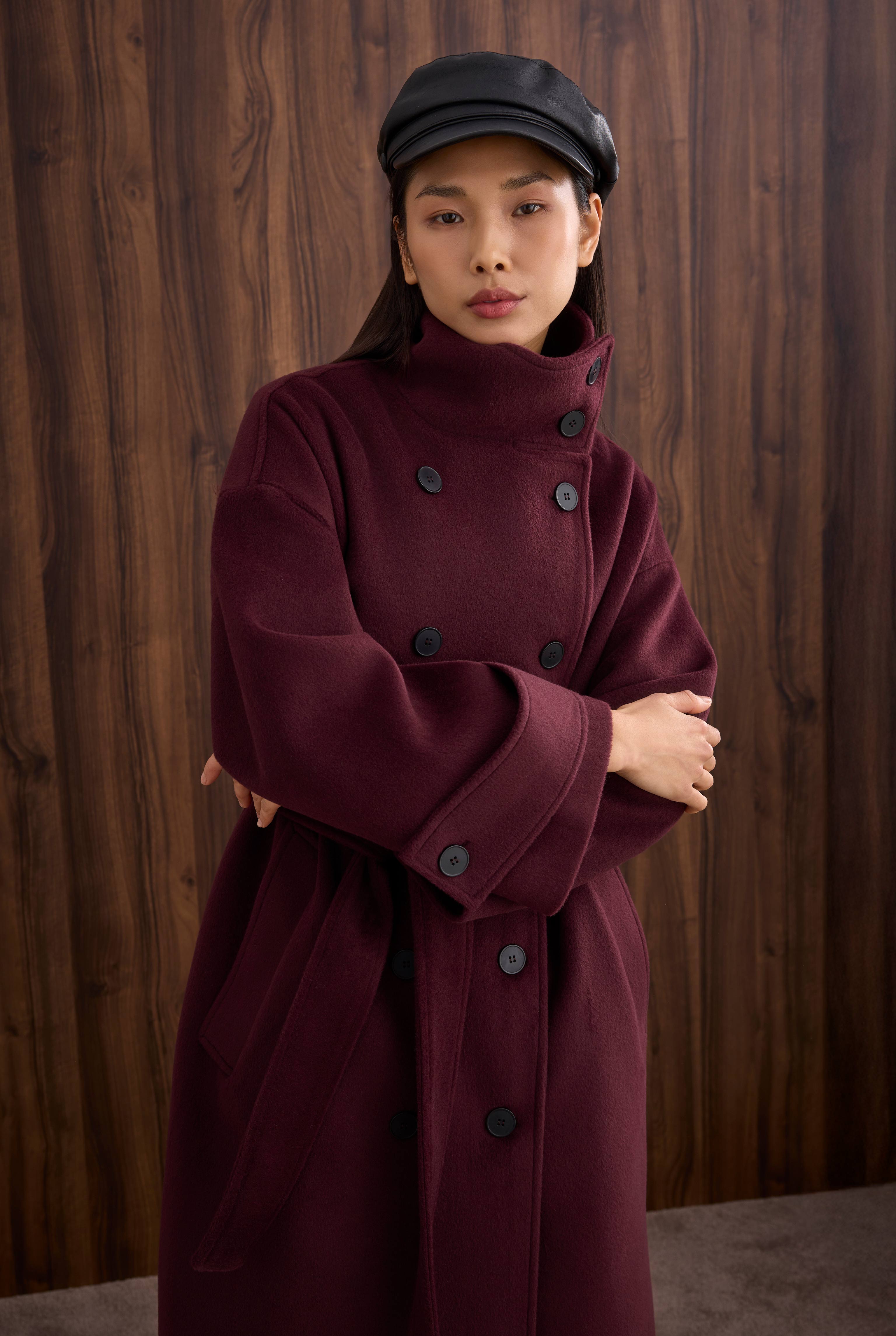 Funnel Neck Uzun Kaban Bordo