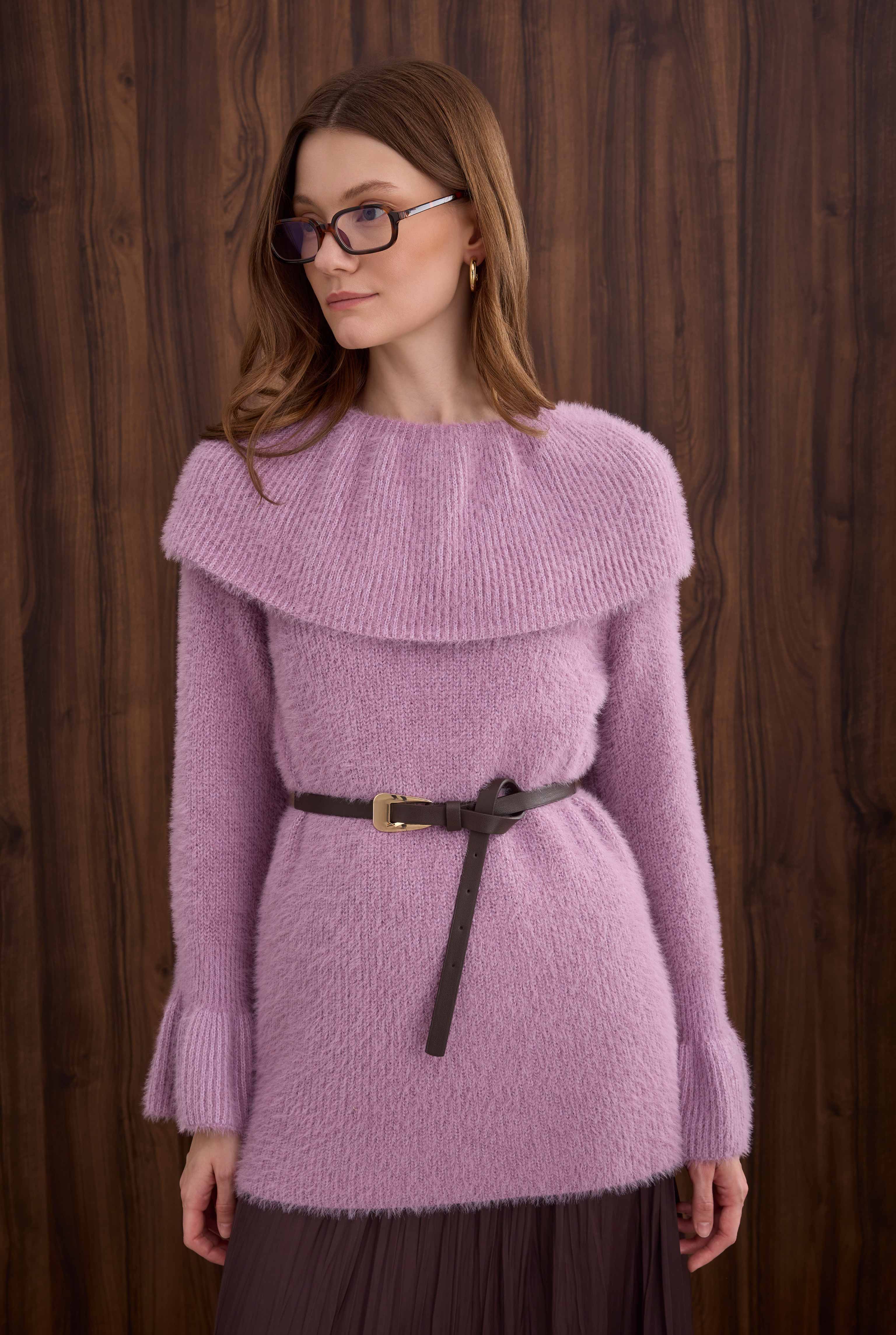 Yaka Detaylı Kazak Violet