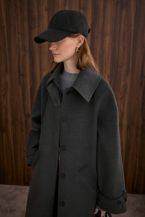 Collar Detailed Coat Anthracite - HE-QA