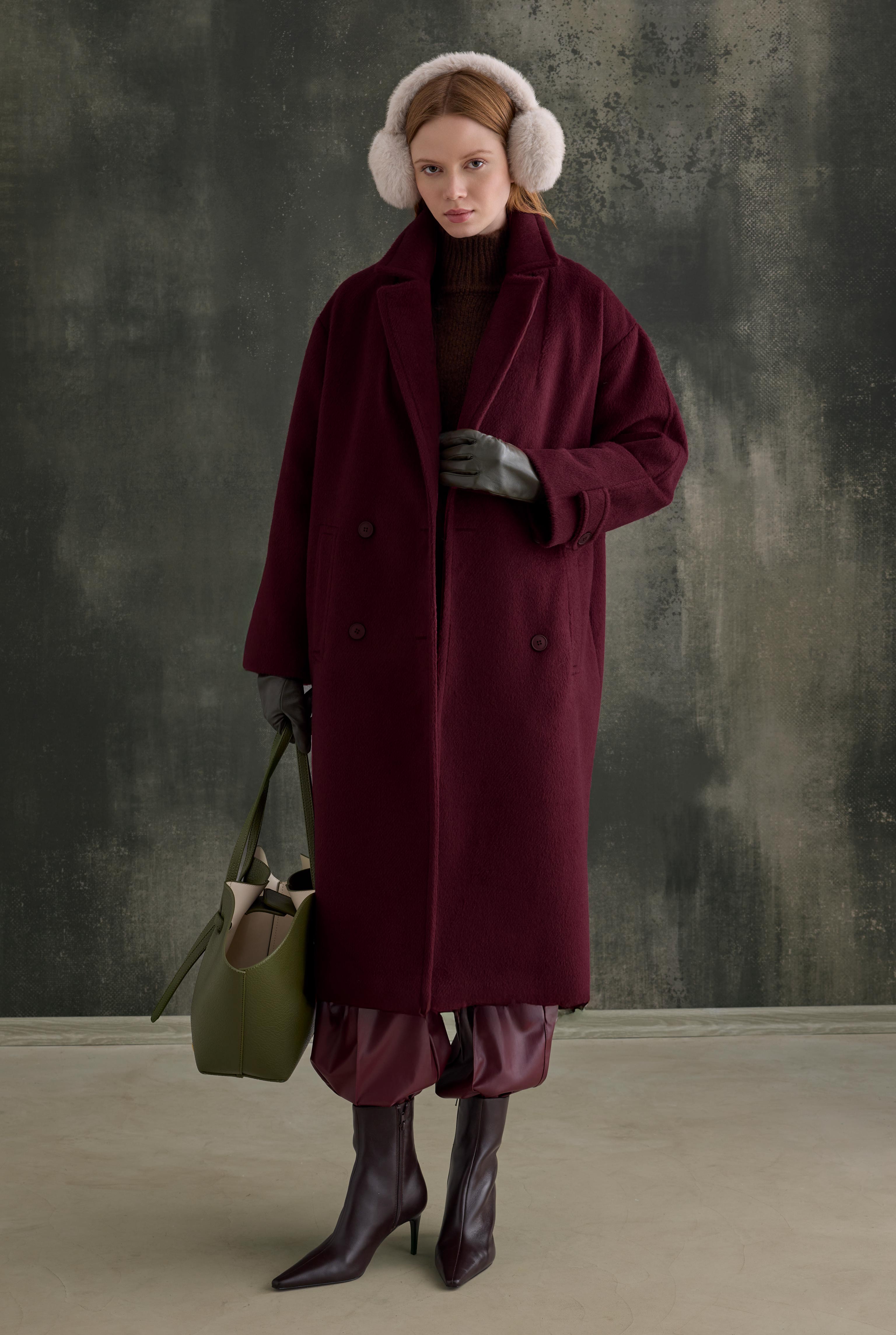 Kruvaze Uzun Kaban Bordo