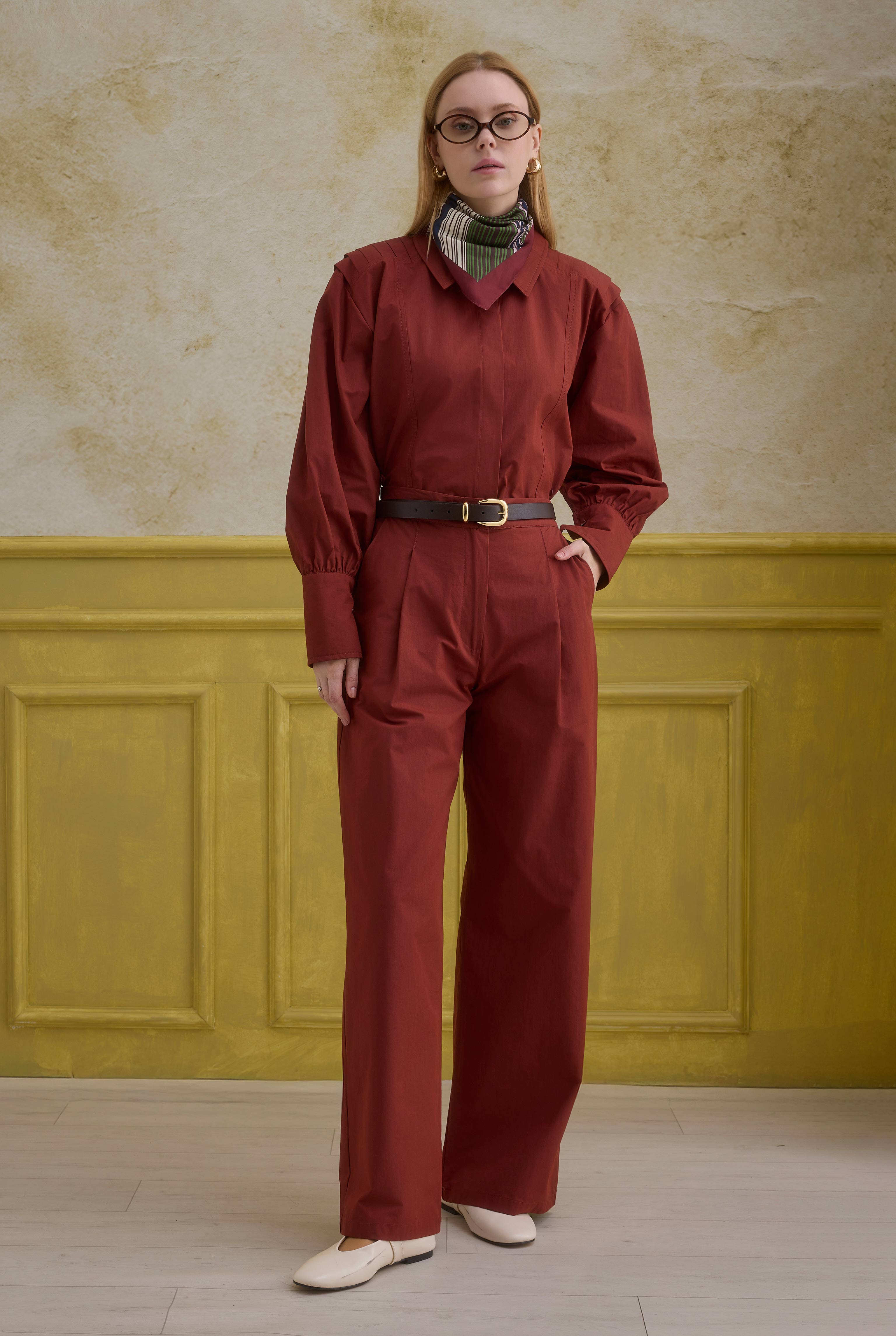 %100 Pamuk Pantolon Bordo