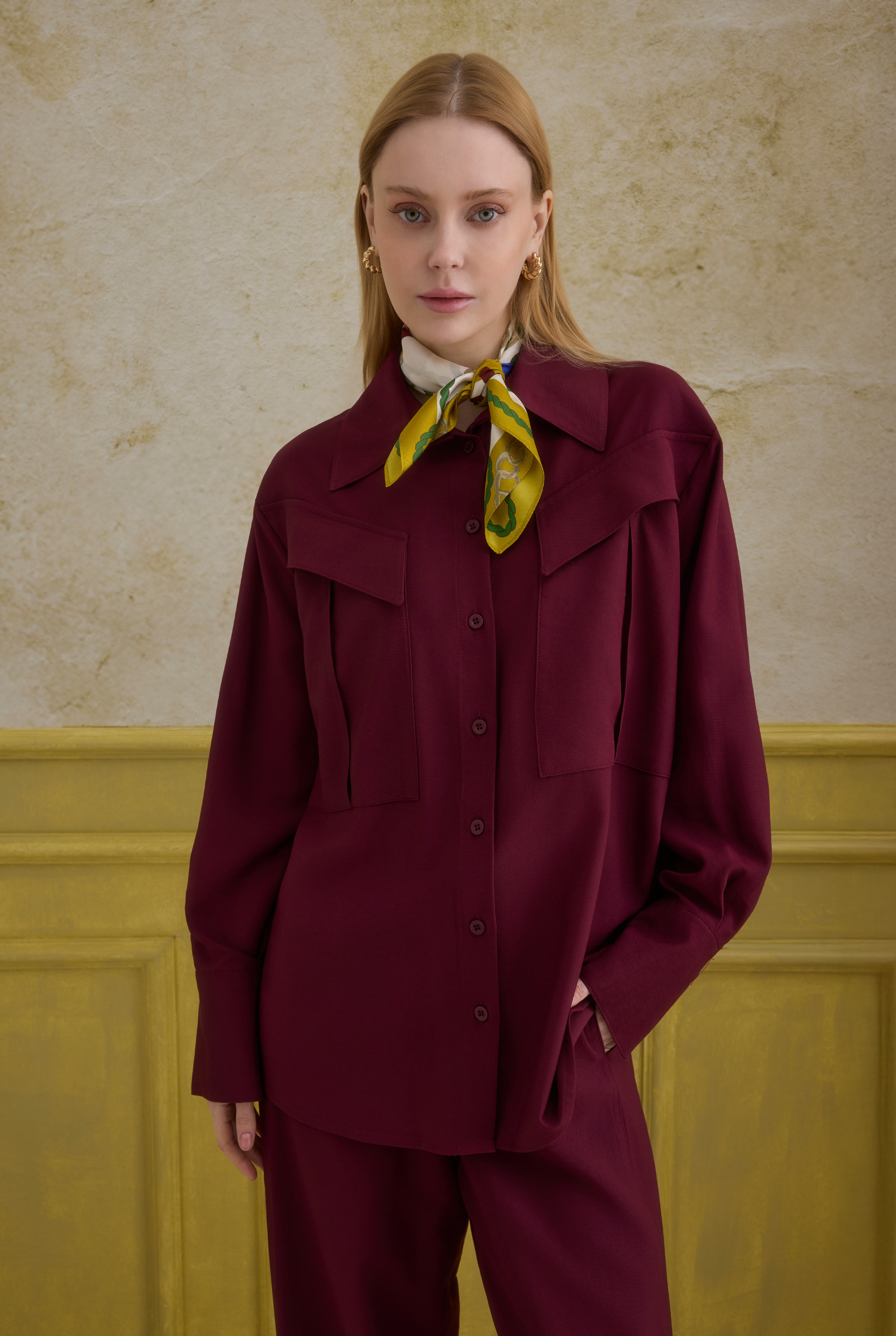 Modern Cep Detaylı Gömlek Bordo