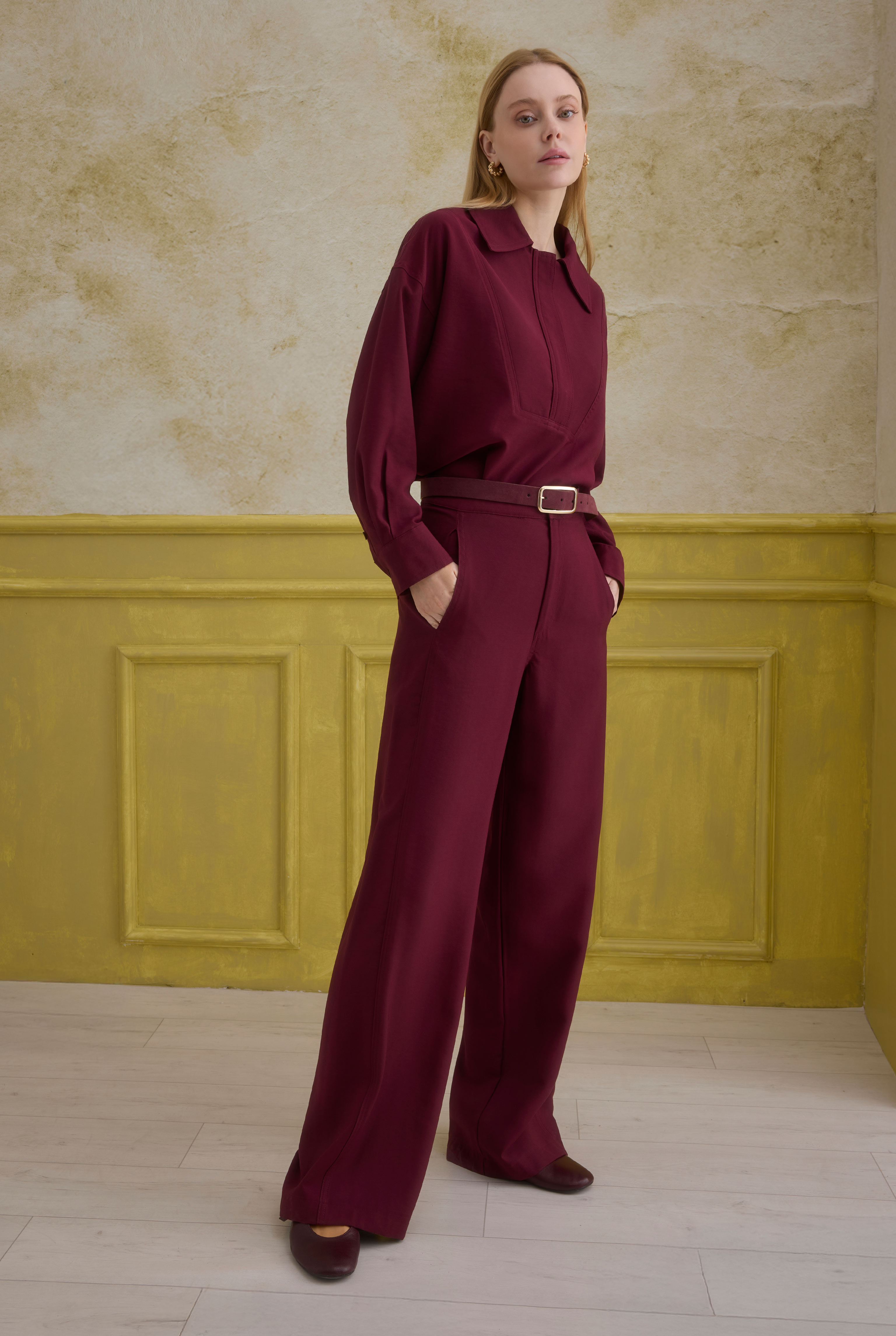 Düz Kesim Pantolon Bordo