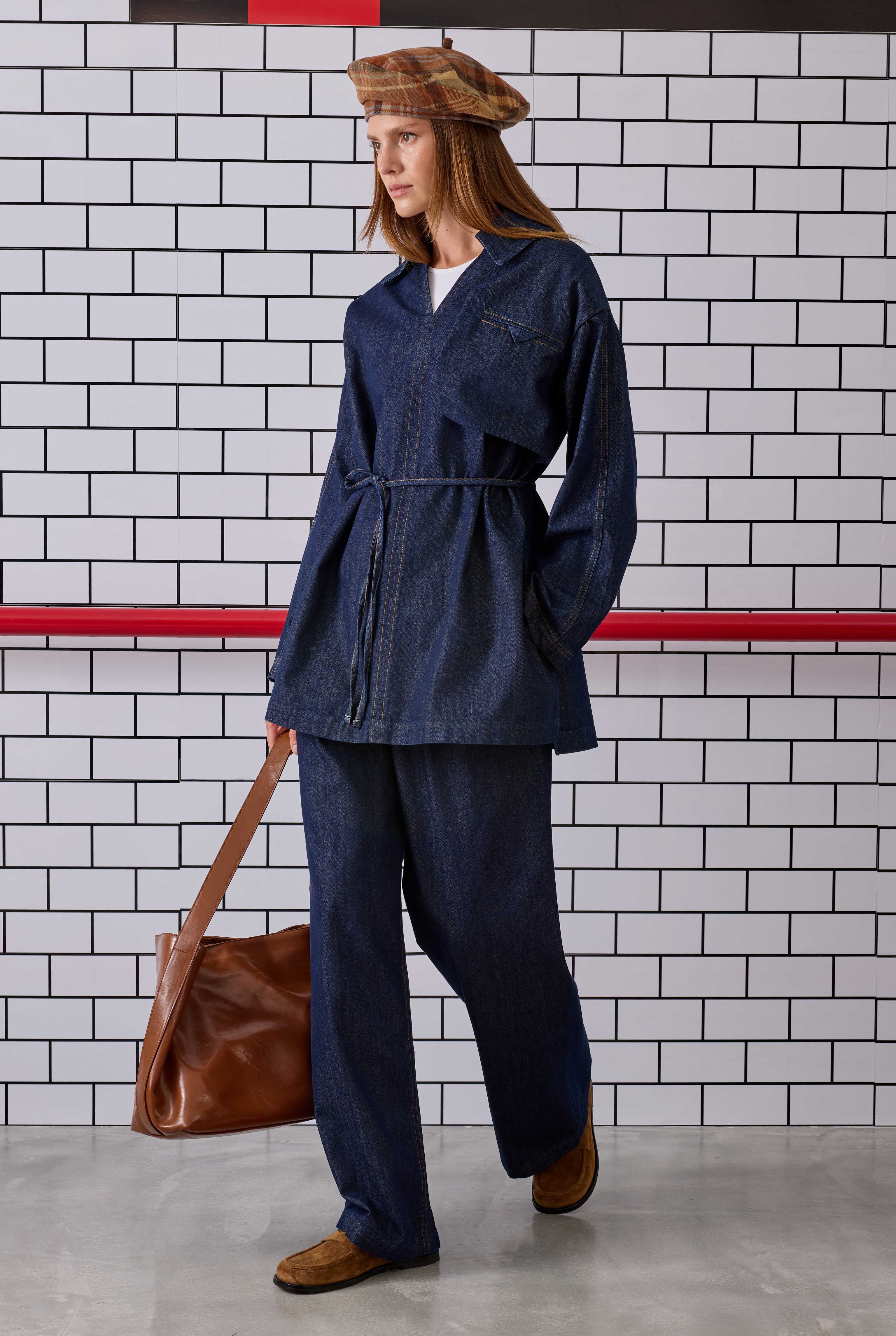 Cep Detaylı Denim Tunik Mavi