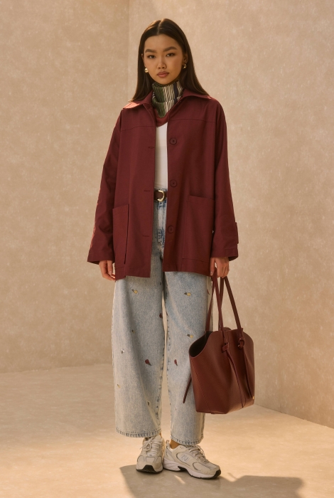 Basic Gabardin Ceket Bordo - HE-QA