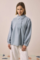 Pat Detaylı Tunik Pastel Mavi