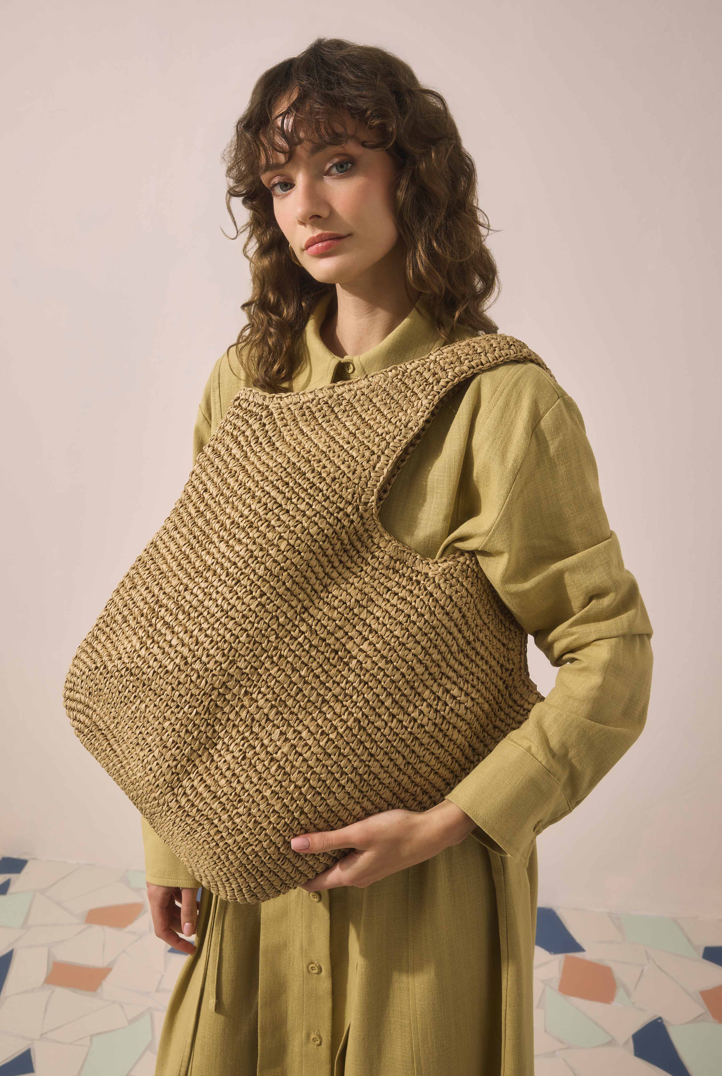 Yumuşak Hasır Tote Çanta Camel