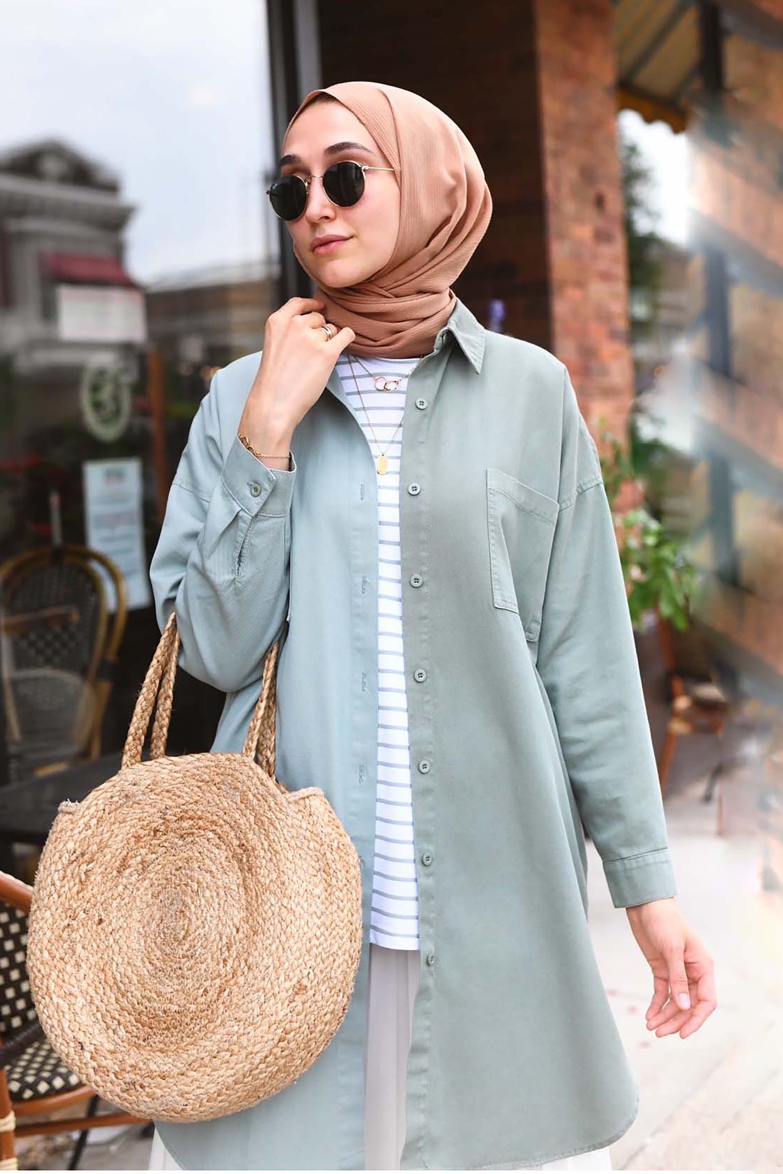 İki Renkli Denim Tunik Mint