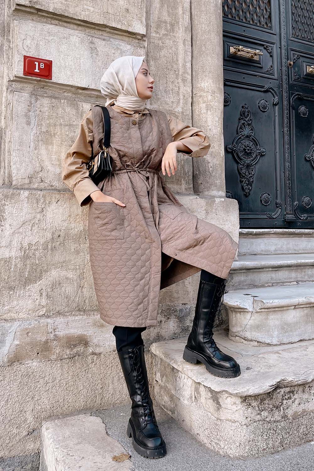Oversize Kapitone Yelek Vizon