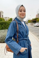 Cep Detaylı Denim Trençkot Mavi - Thumbnail