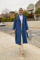 Cep Detaylı Denim Trençkot Mavi - Thumbnail